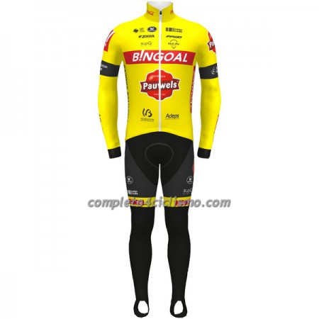 Completo Maglia ML + Pantaloncino con bretelle ML 2022 Bingoal Pauwels Sauces WB Giallo Neon Rosso